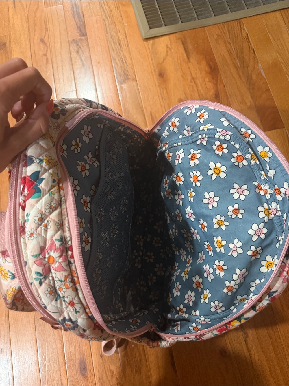 Vera Bradley Quilted Floral Backpack in Cream with Pink Trim - Picture 4 of 4